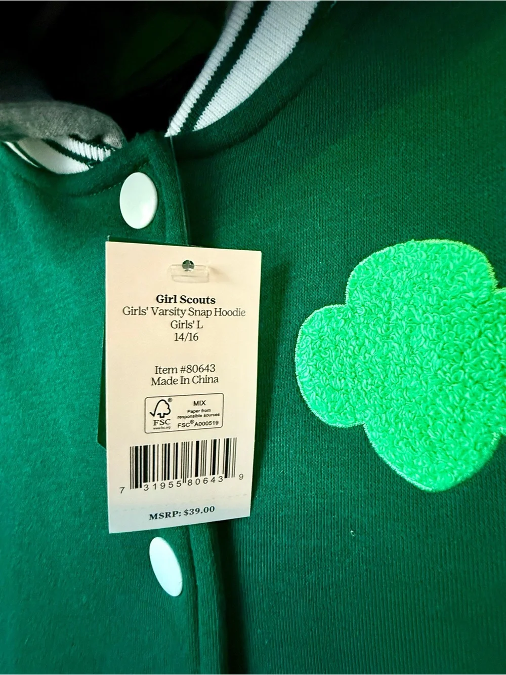 Kids Green and Gray Hooded Pea Coat - Classic Varsity Style
